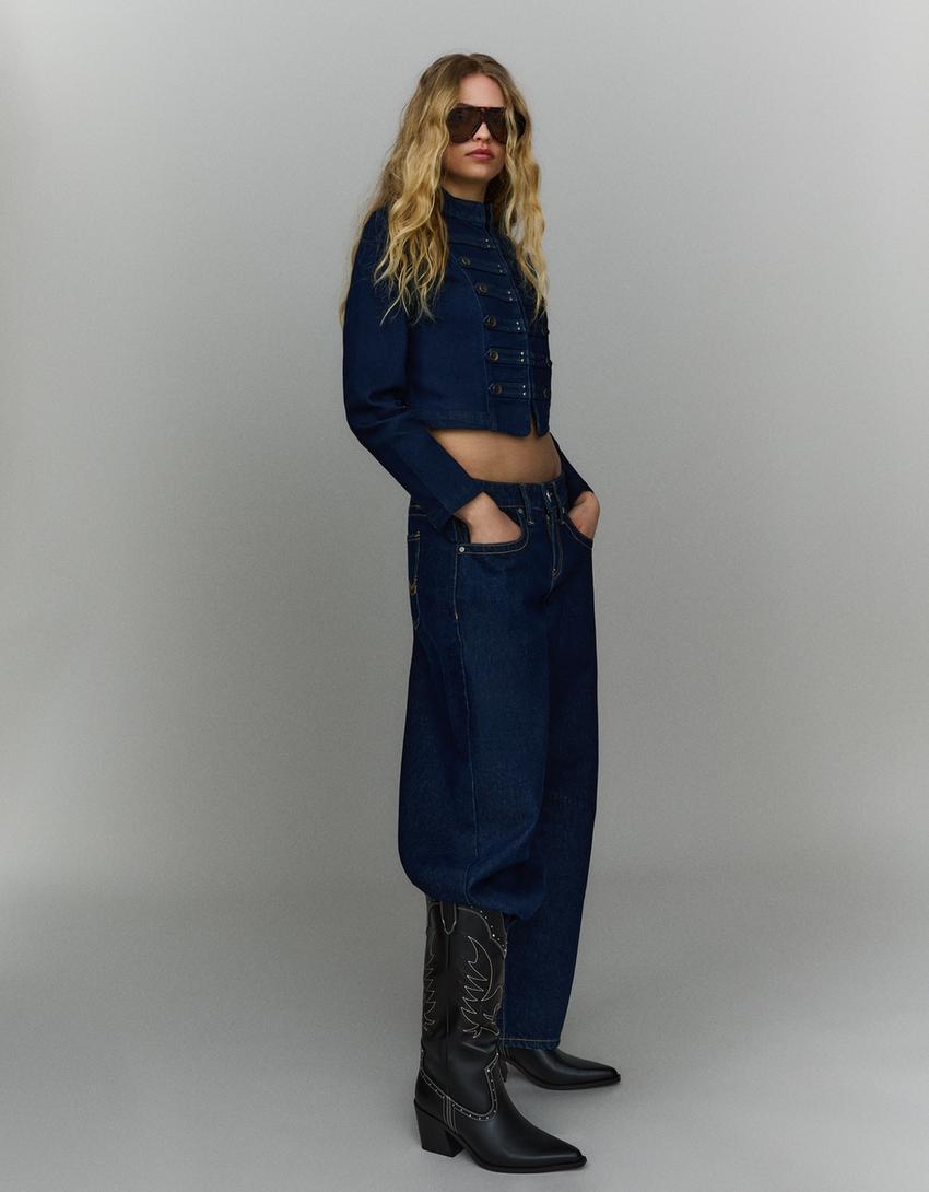 Cowboy studded heel boots-BLACK