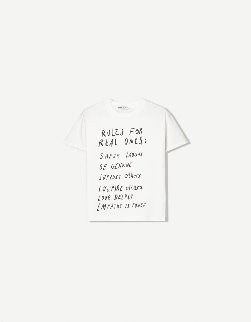Desenli kısa kollu t-shirt-Kirli beyaz-3