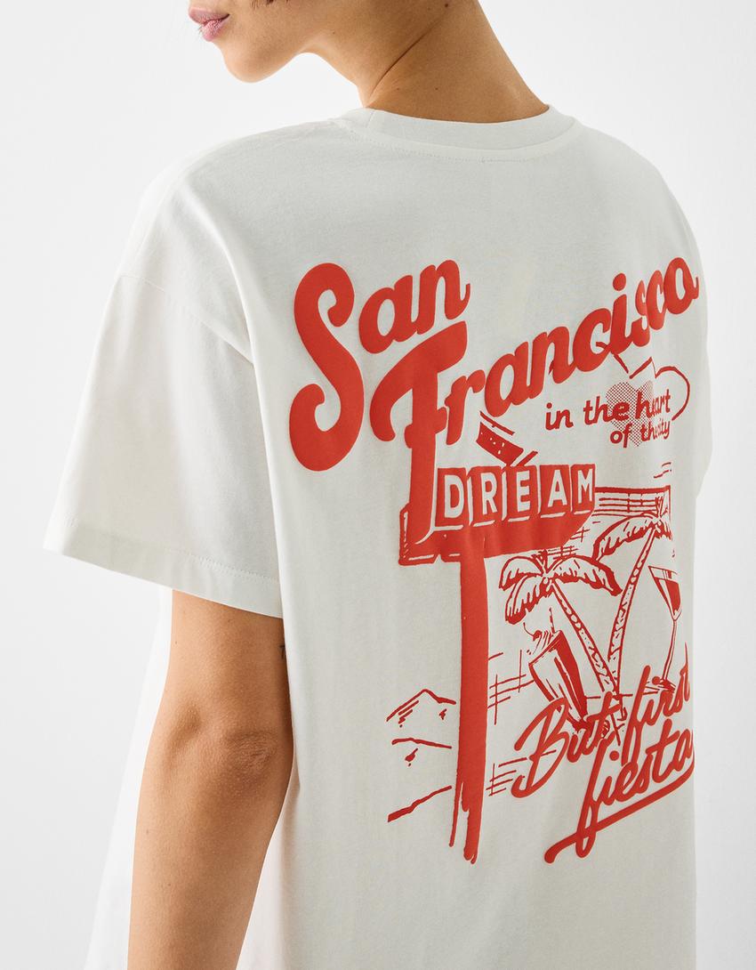 Printed short sleeve oversize T-shirt-Off white-6