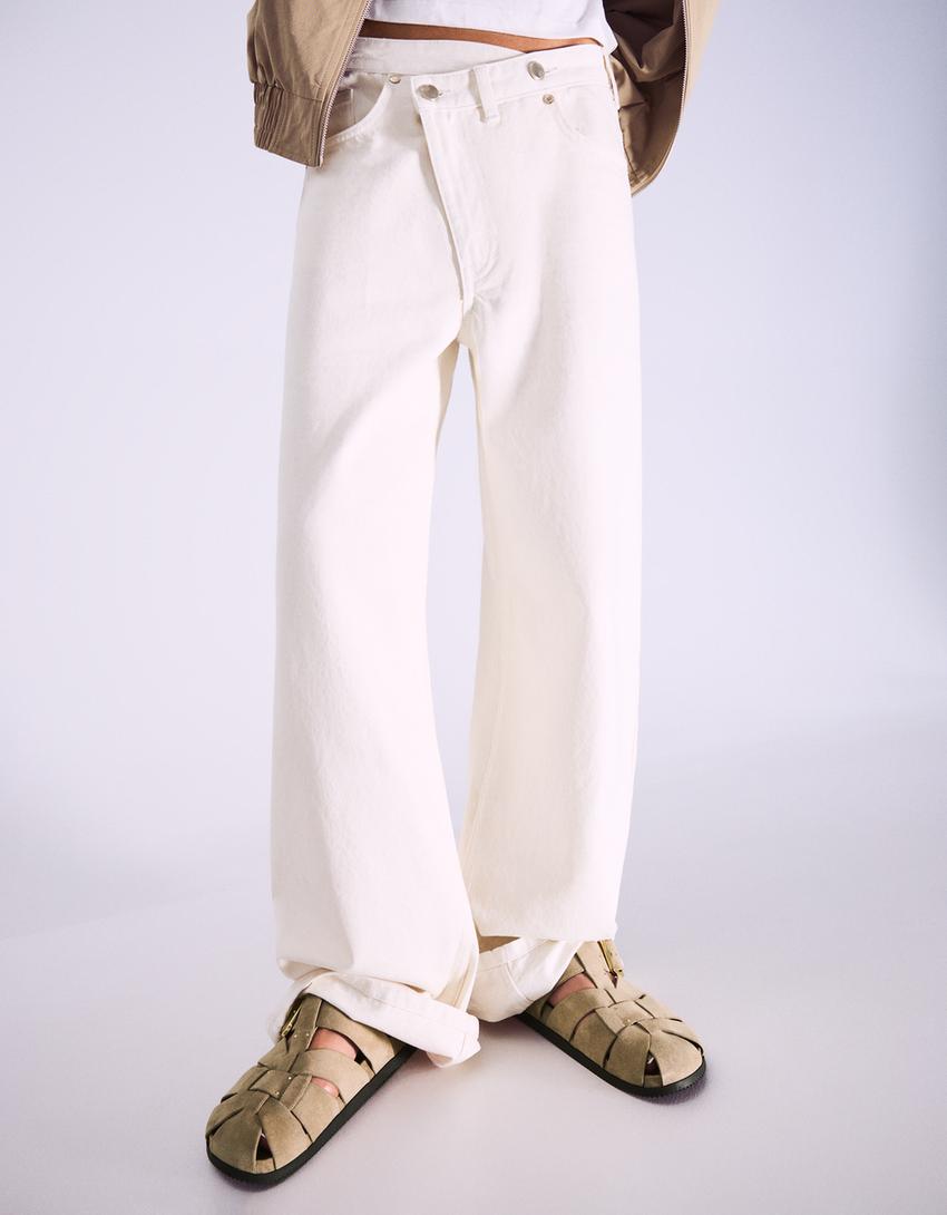 Sabot sandale cu bretele împletite-Taupe