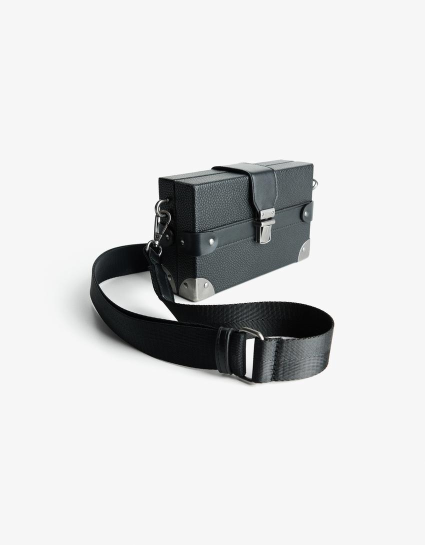 Stevige clutch met schouderband-Zwart