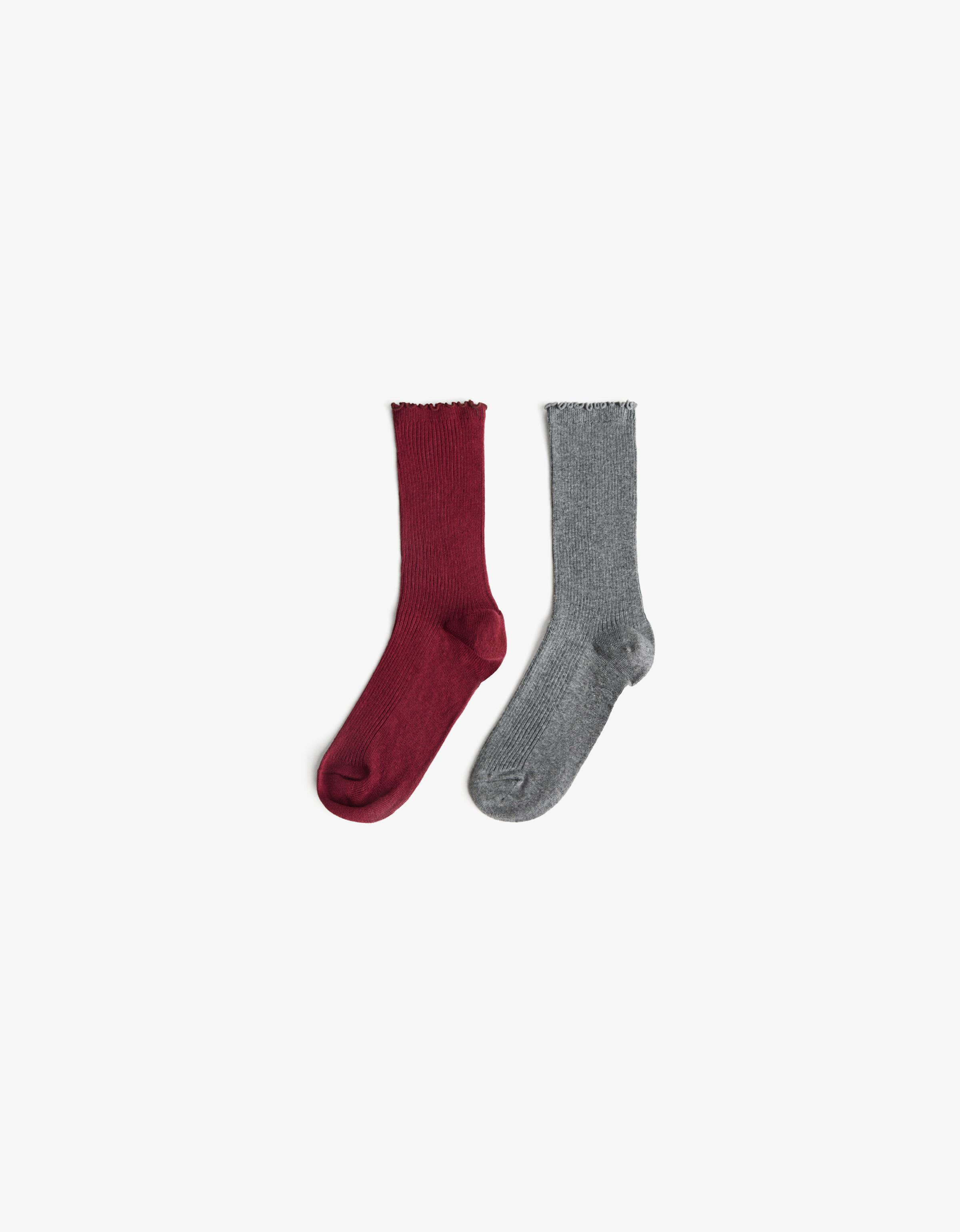 Bershka 2er-Pack Strukturripp-Socken Damen S Granatrot