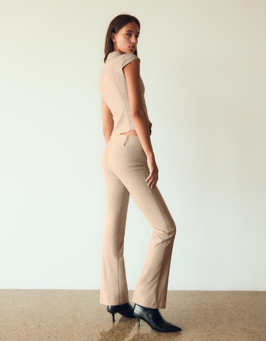 Bengalin kumaş flare fit pantolon-Krem