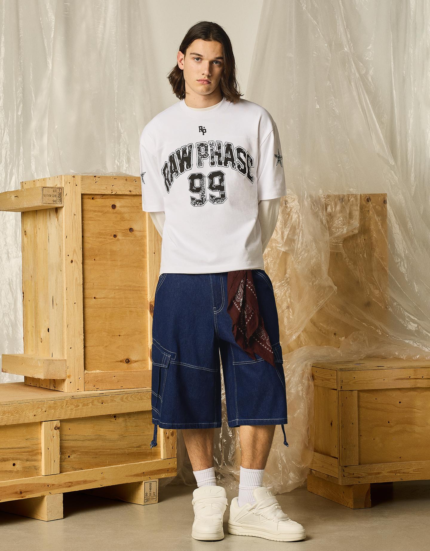 Bershka Bermuda In Denim Cargo Parachute Uomo 40 (Eur 34) Marino