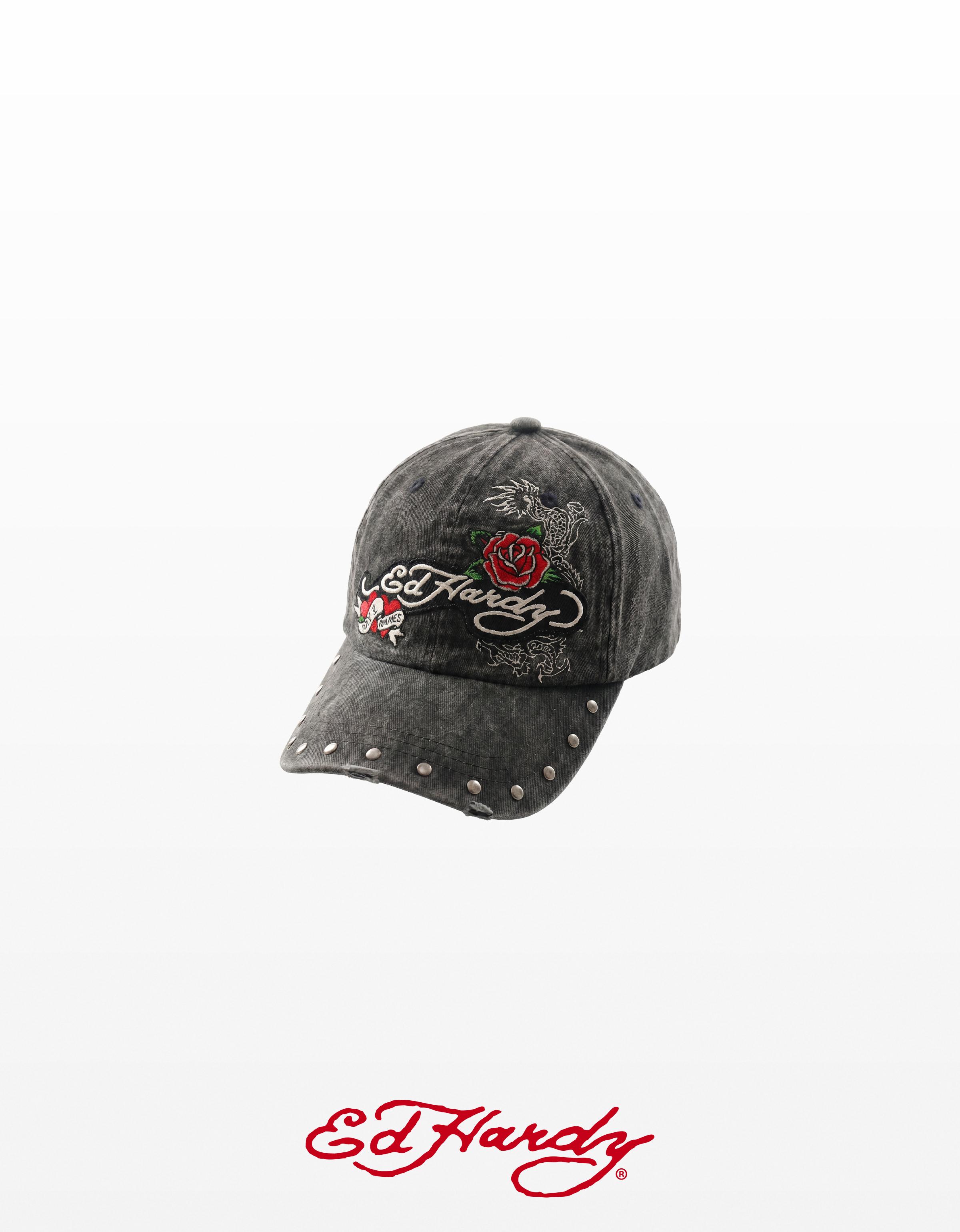 ED HARDY X BERSHKA embroidered cap — Black