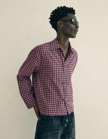 Checked long sleeve shirt with clasp — Maroon 1
