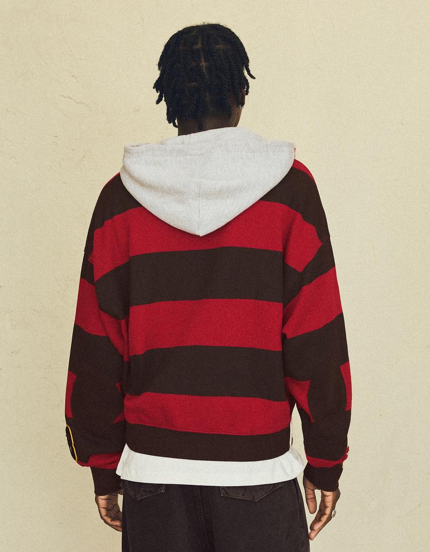 Sudadera capucha contraste rayas-Rojo