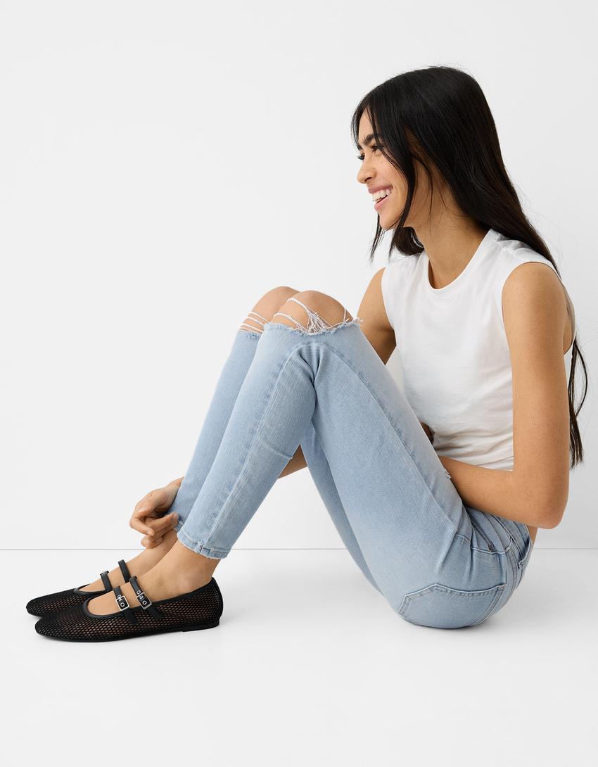 Jean skinny taille basse-Bleu clair-3