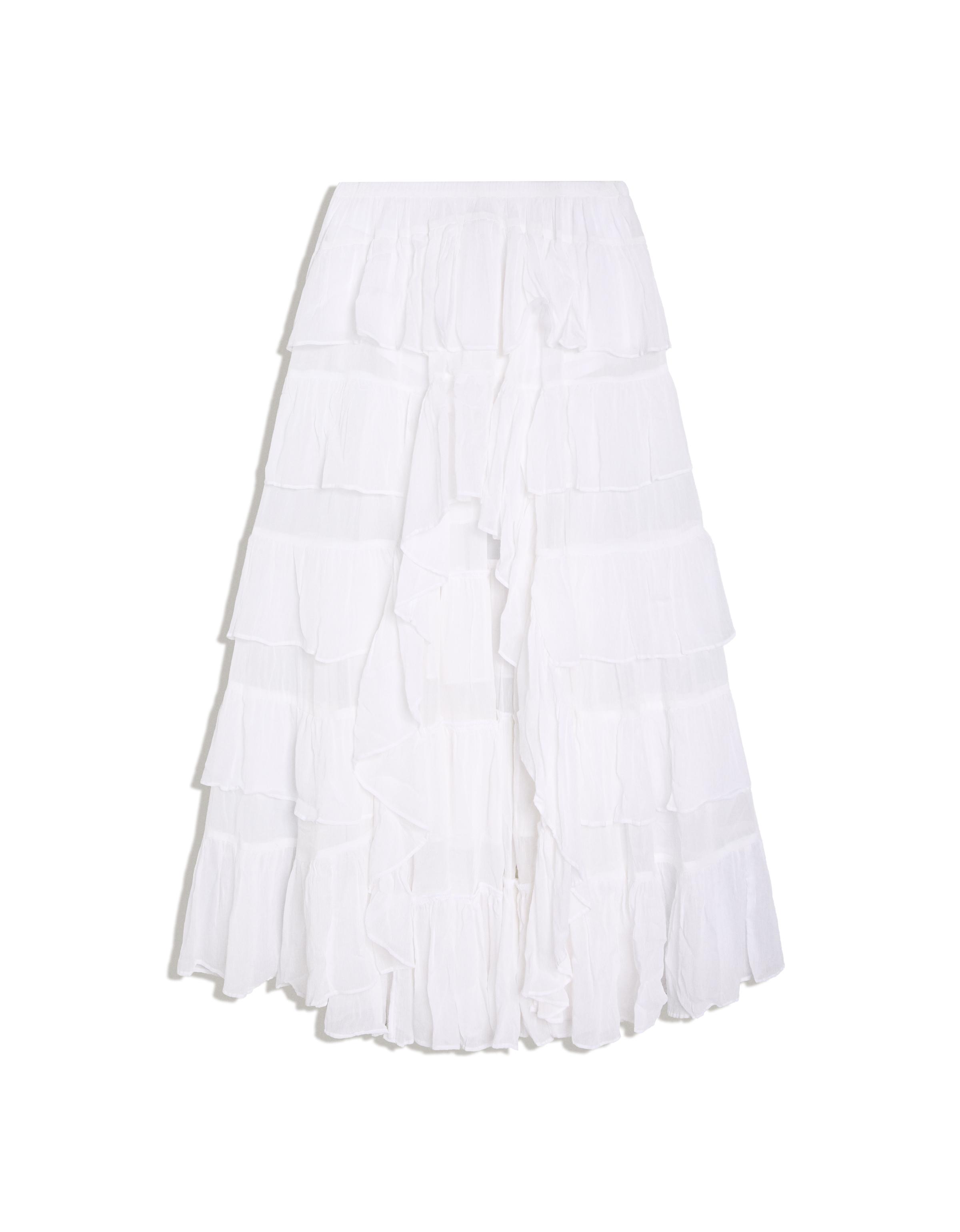 Asymmetric frilled skirt — White