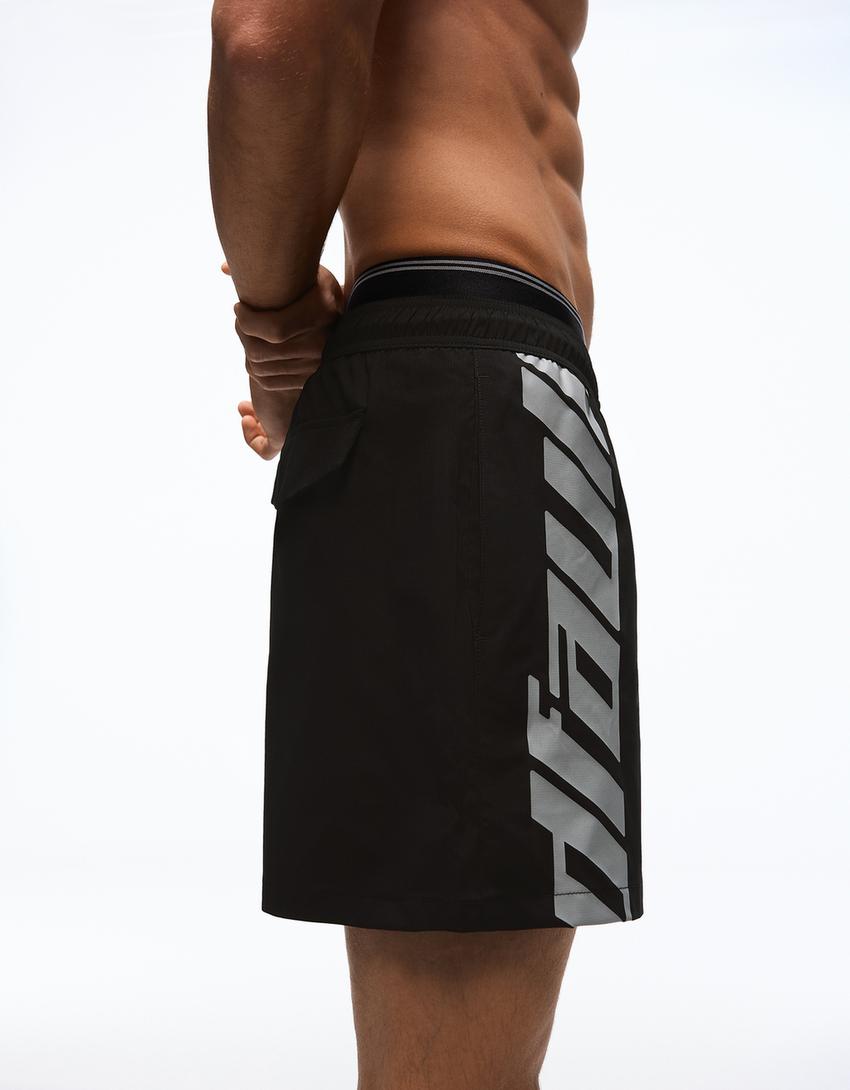 Boxy-Badeanzug mit doppelter Taille und Print-Schwarz