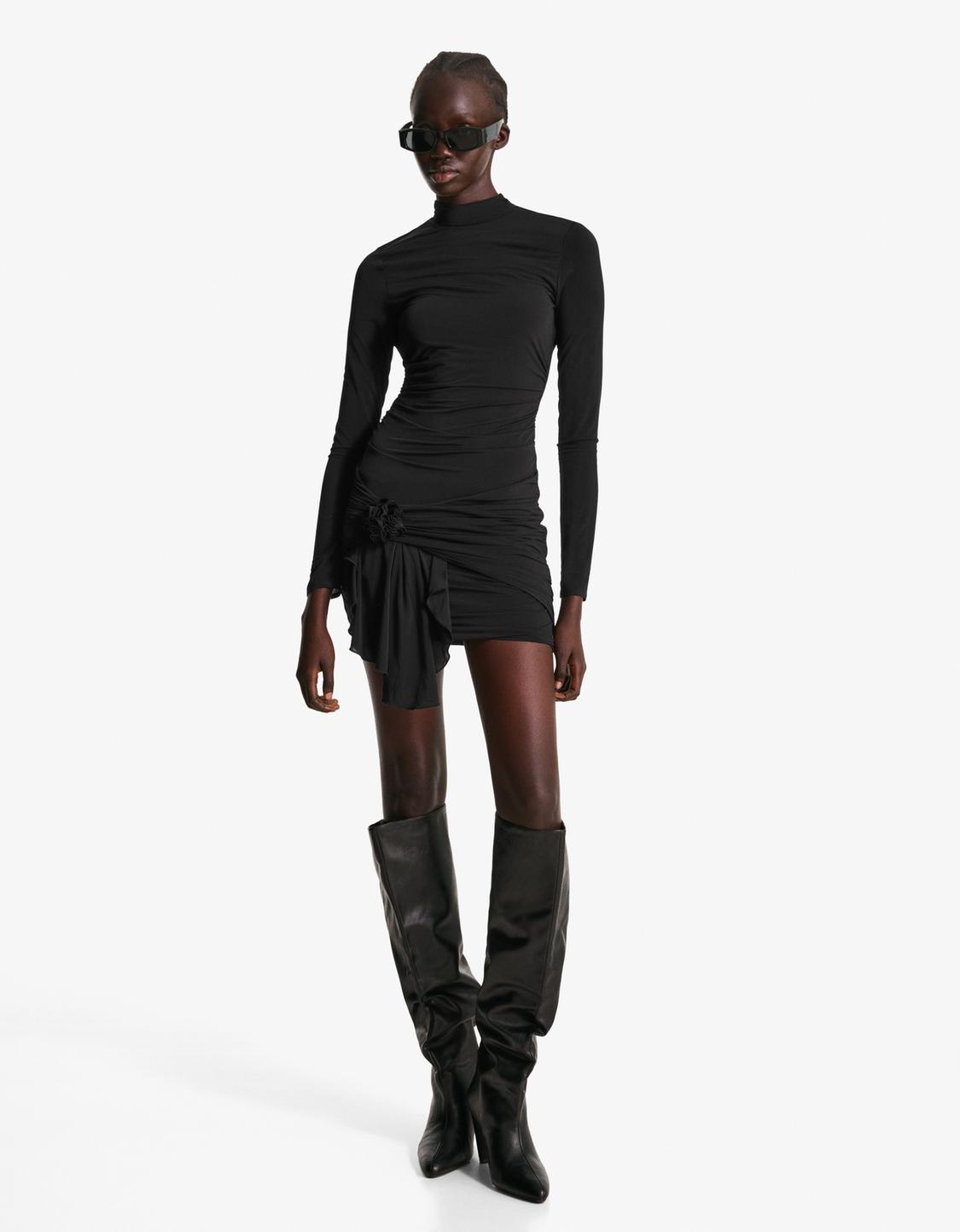 Mini dress with ruched flower sash