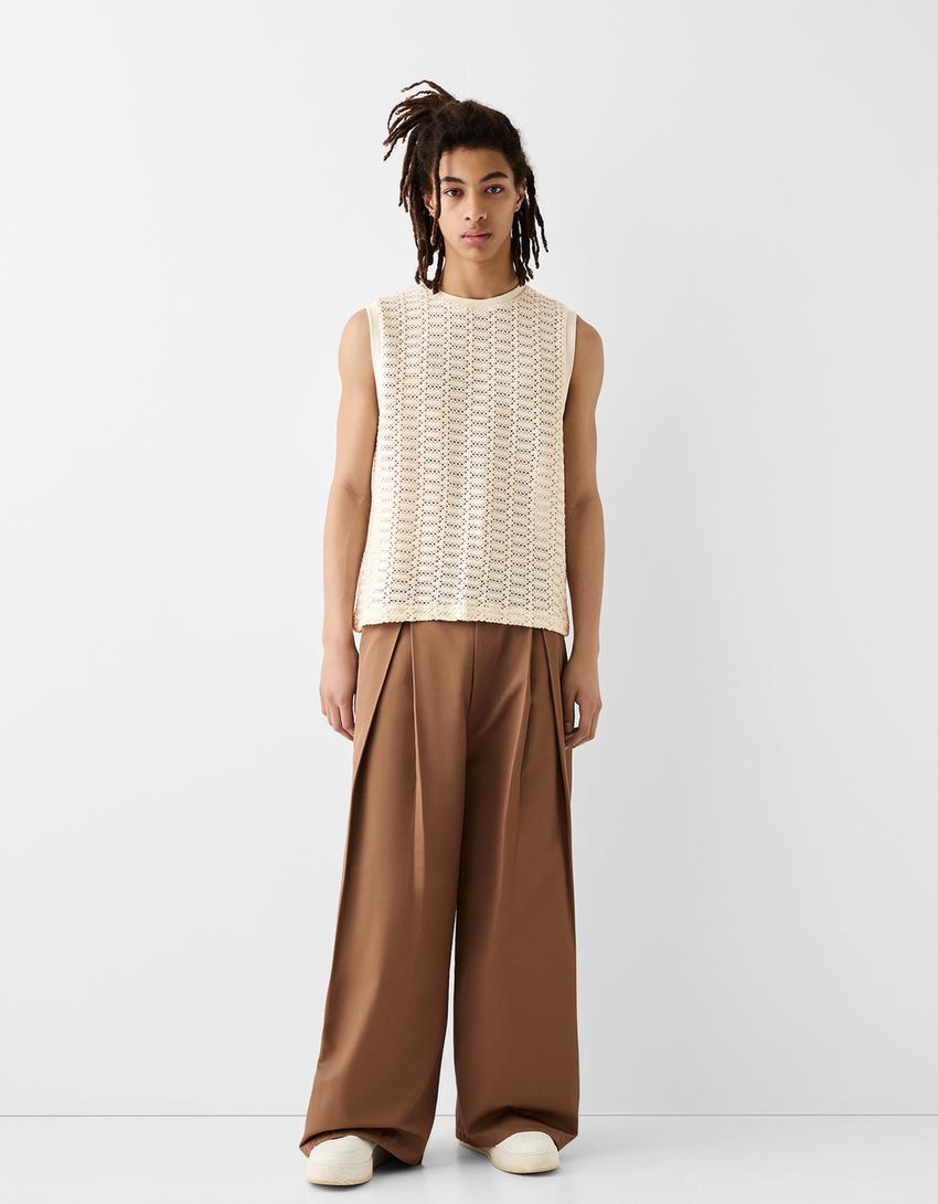 Débardeur ajouré bretelles-Blanc cassé-3