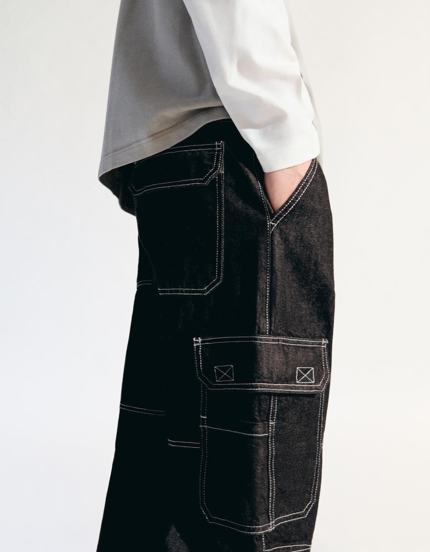 Jeans baggy cargo-Negro
