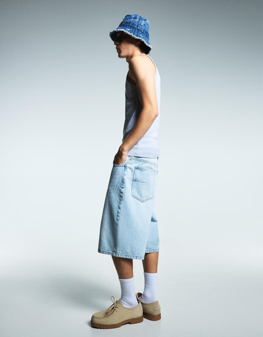 Baggy denim Bermuda shorts-Light blue