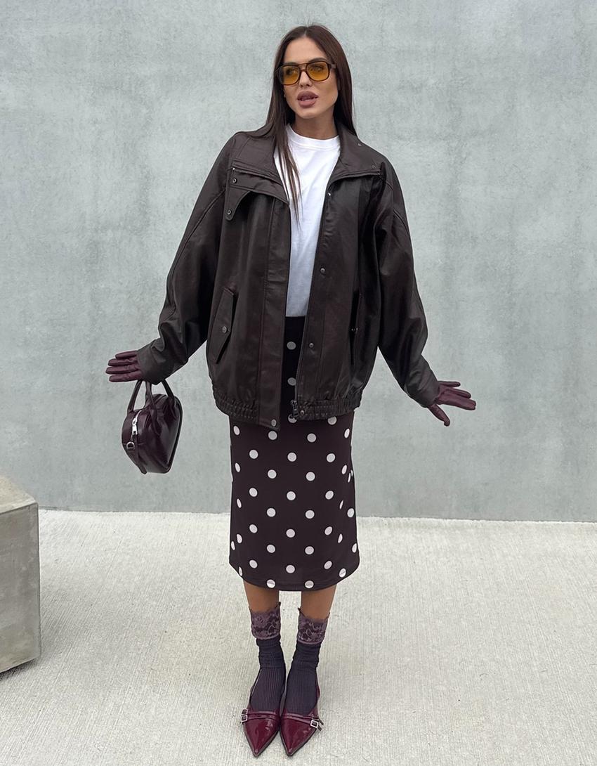 Oversize suni deri ceket-Kahverengi