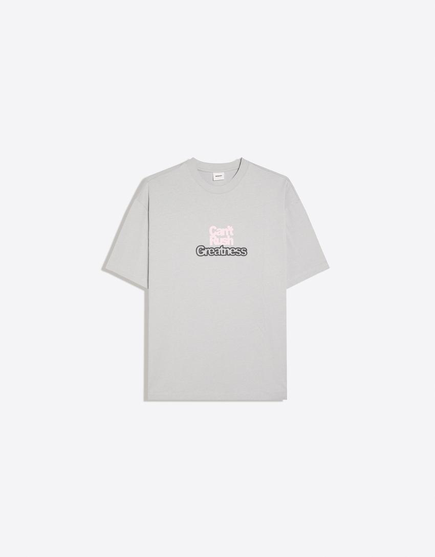 Boxy print T-shirt-Grey