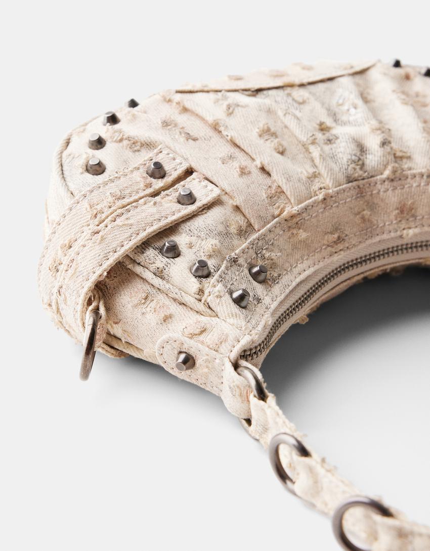 Studded shoulder bag-Beige