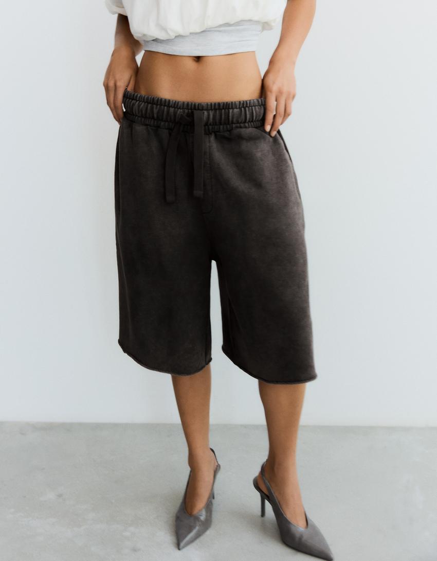 Bermuda Boxy fit lavé-Gris