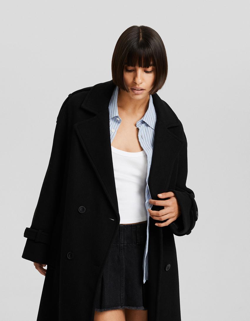 Wool blend trench coat-Black