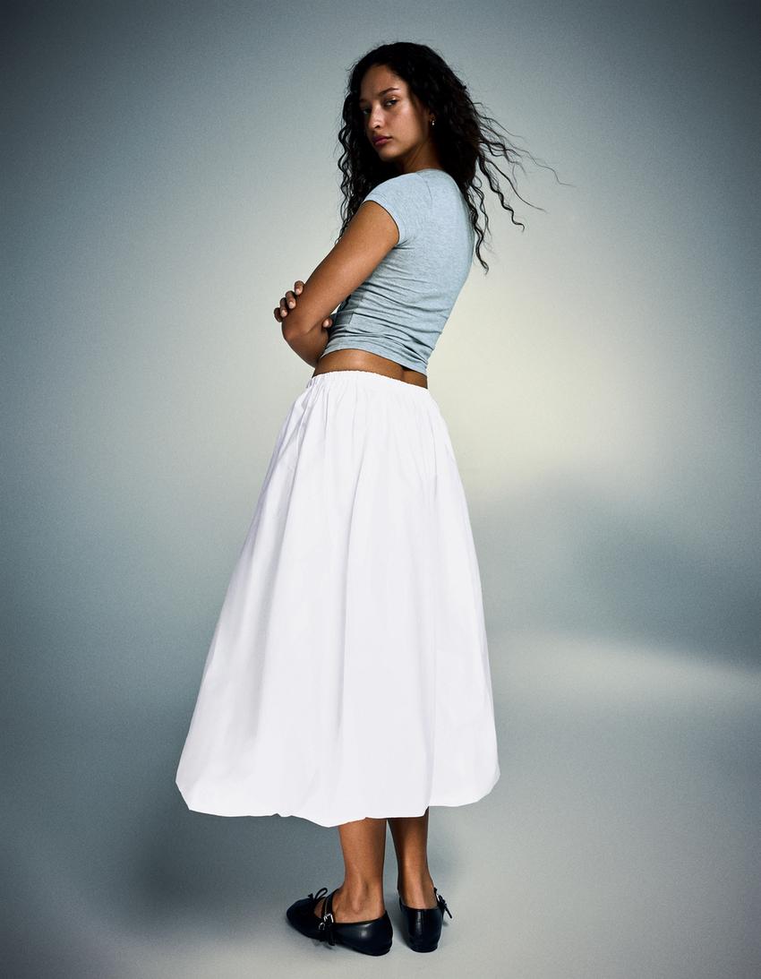 Falda midi globo-Blanco