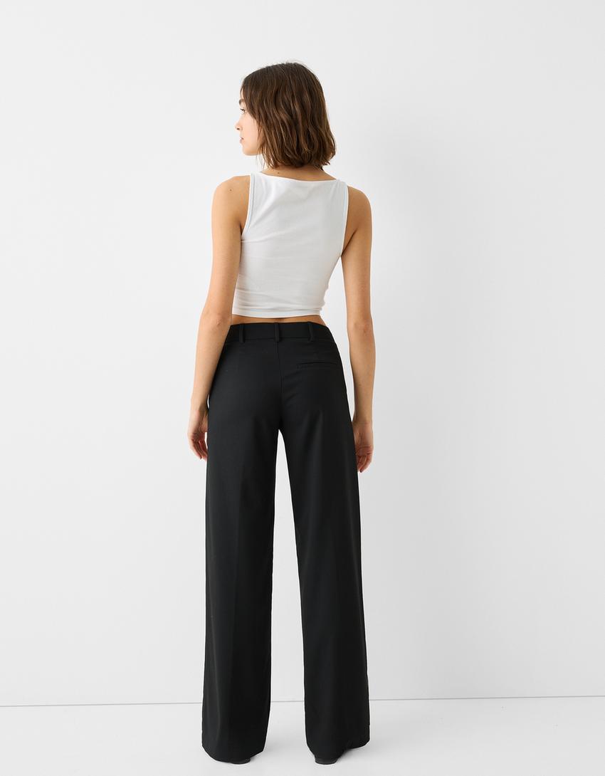 Low-waist straight-leg tailored fit trousers-Black