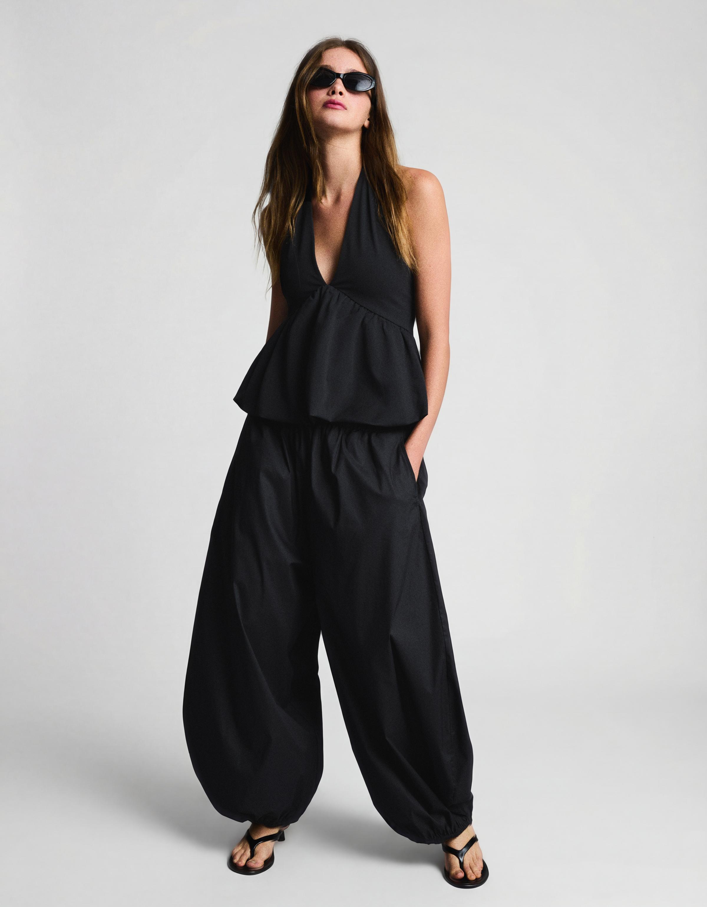 Poplin bloomer trousers — Black