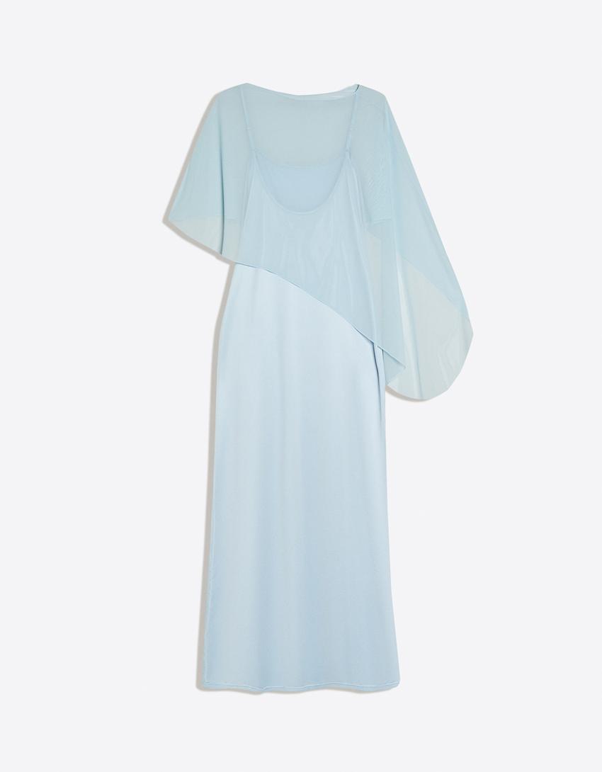 Robe midi cape-Bleu clair