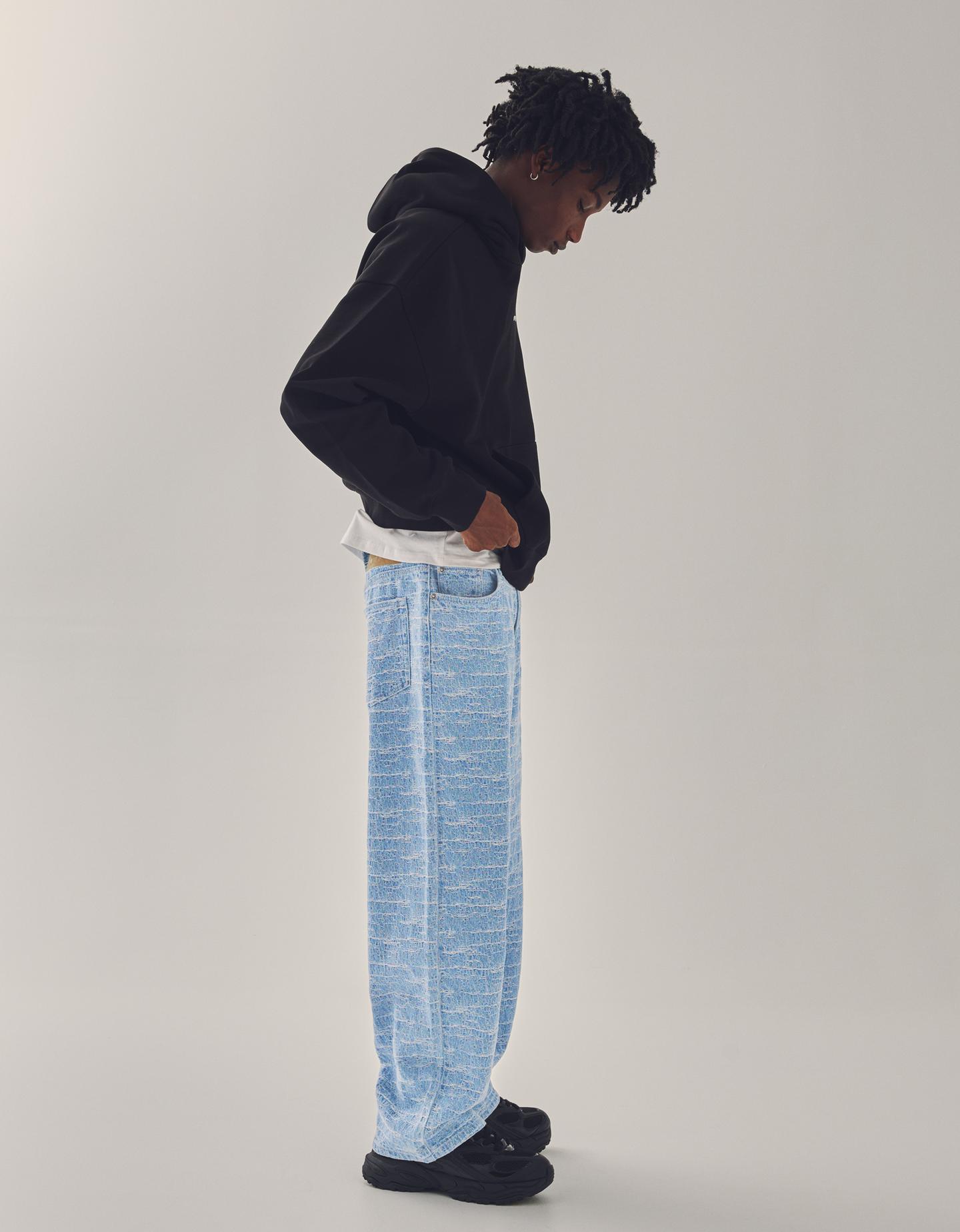 Bershka jeansy o kroju super baggy z fakturą jasnoniebieski