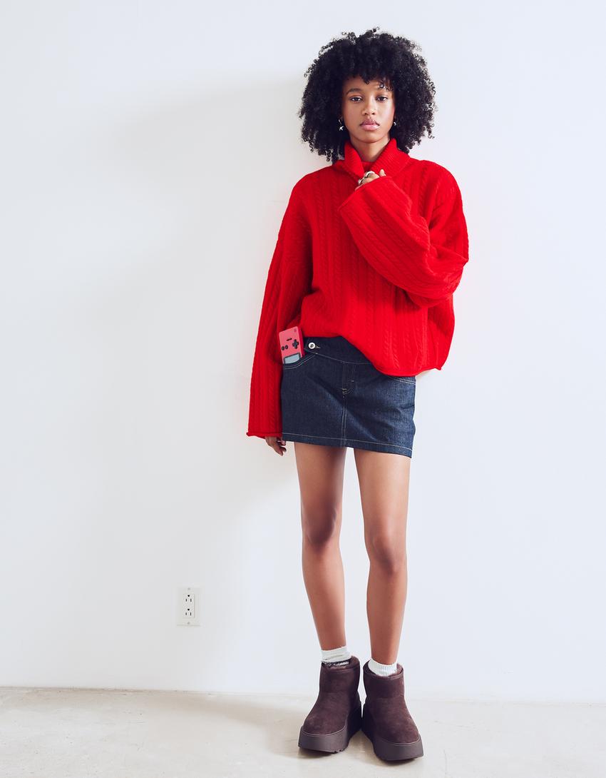 Braided high neck jumper-Red