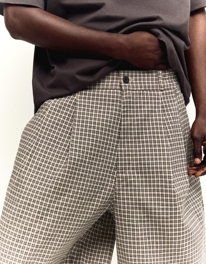 Bermuda baggy à carreaux-Noir
