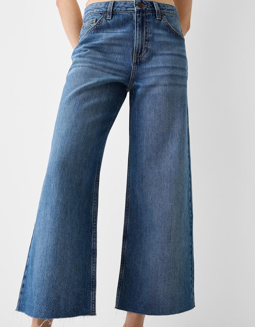 Wide-leg cropped jeans-Blue-3