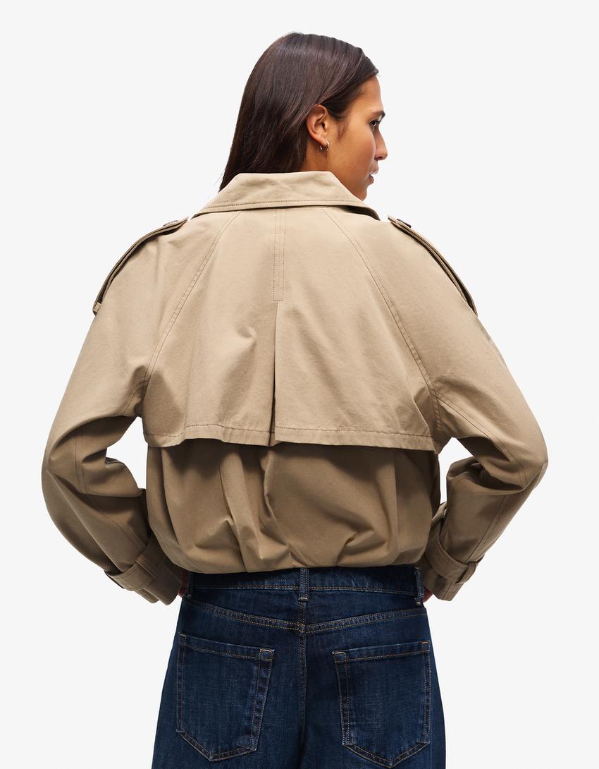 Kurzer Trenchcoat mit Puffärmeln-Camel