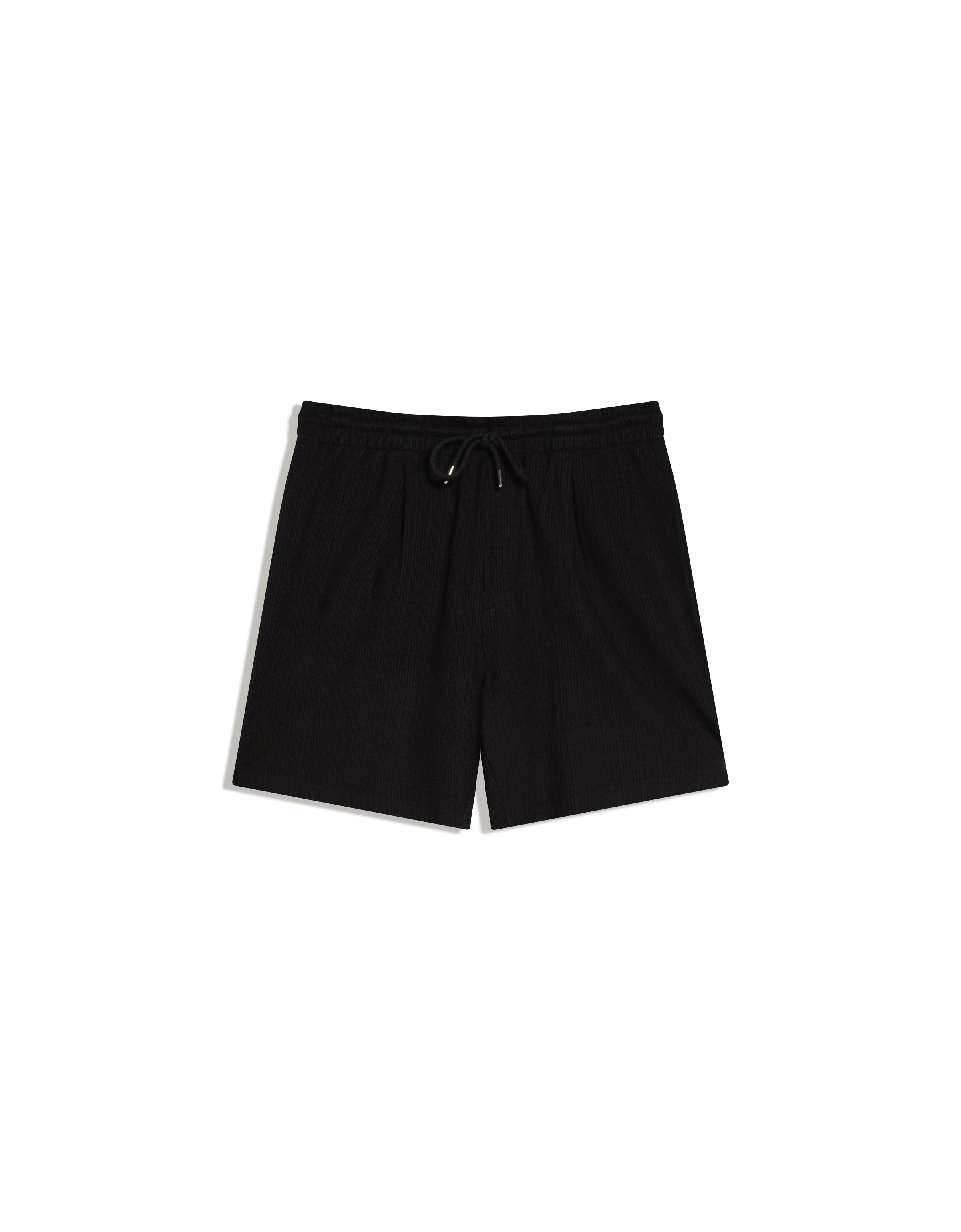 Textured plush Bermuda shorts — Black