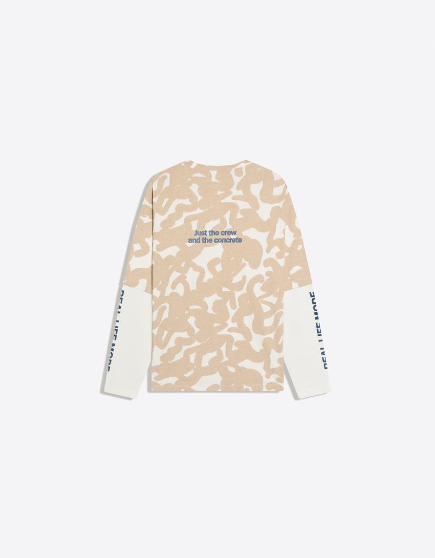 Printed double sleeve T-shirt-Off white