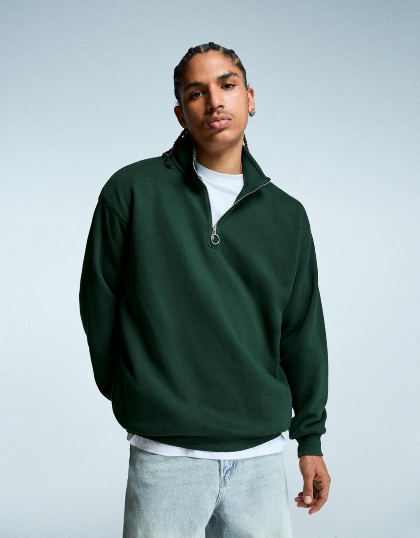 Felpa oversize con collo alto Uomo Bershka - Main Image