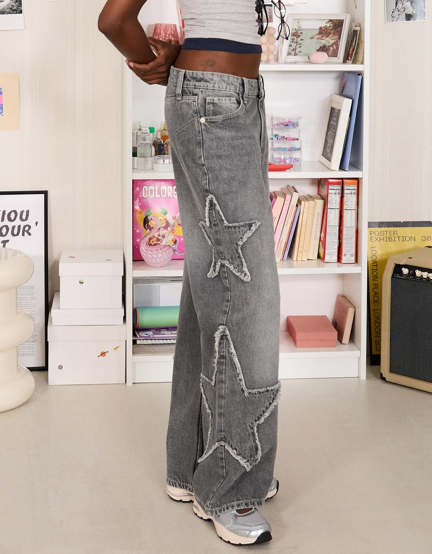 Baggy jeans with star fringing-Grey-2