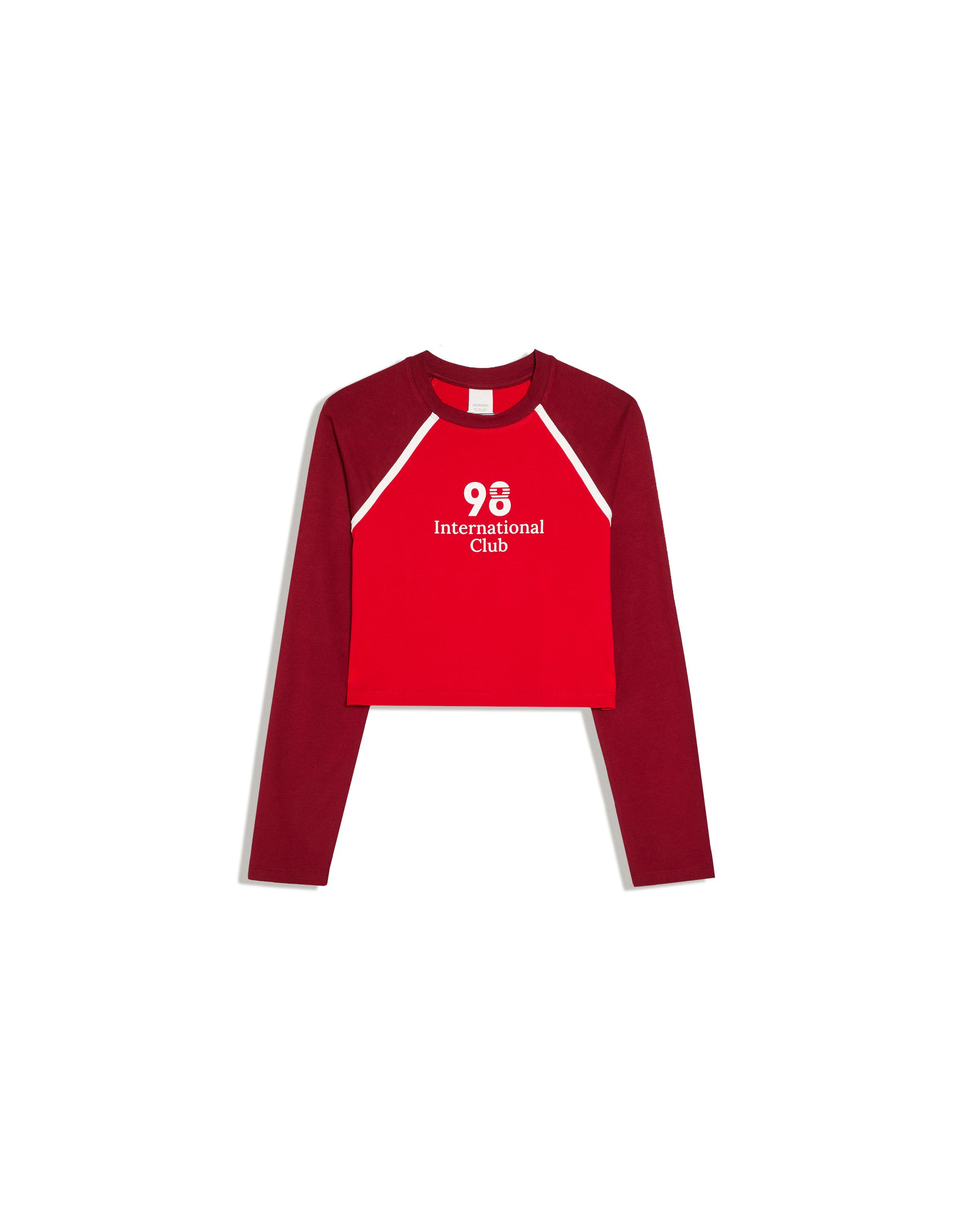 Long sleeve raglan print T-shirt — Red