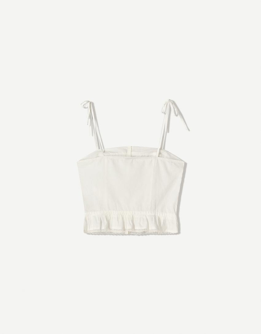 Strappy lace top with tie-White-4