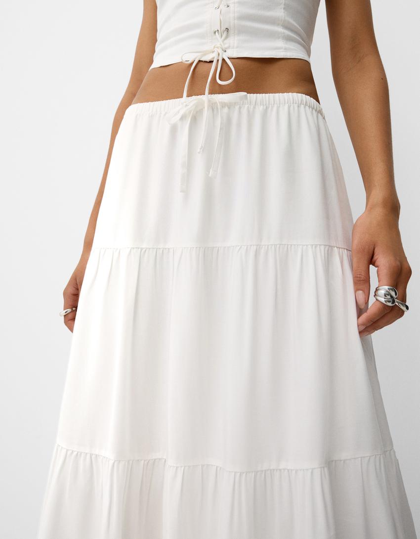 Vestido midi com elástico na cintura-Branco-6