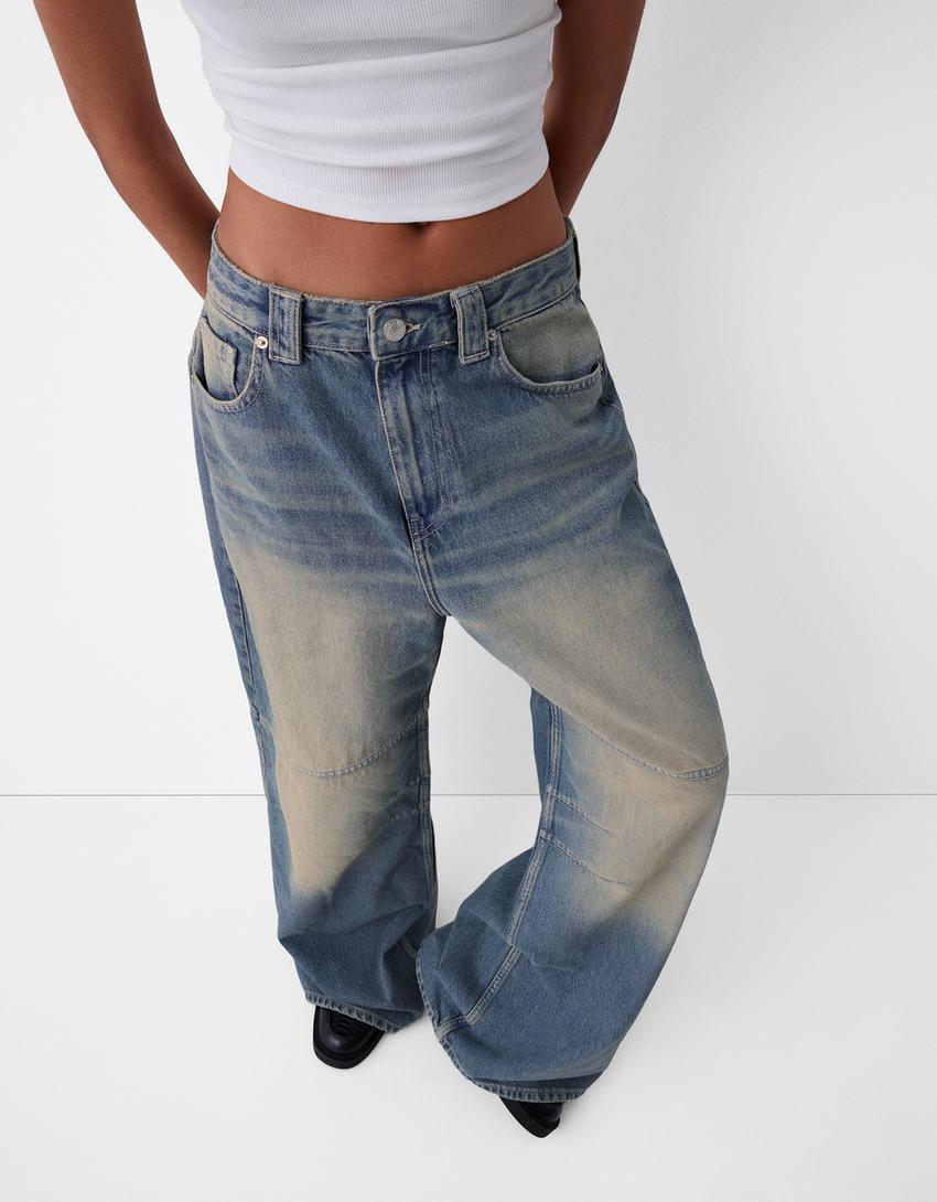 Mega baggy işlemeli jean-Açık mavi-5