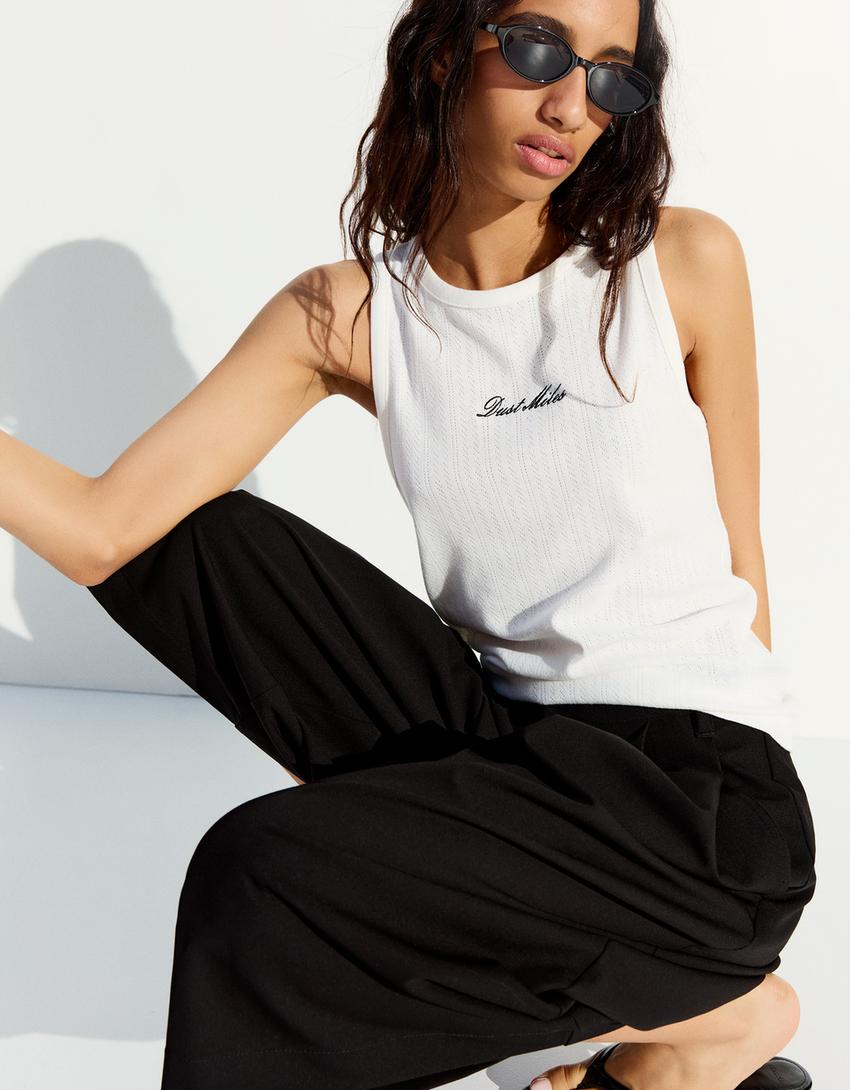 Koszulka na ramiączkach z nadrukiem-Biały złamany