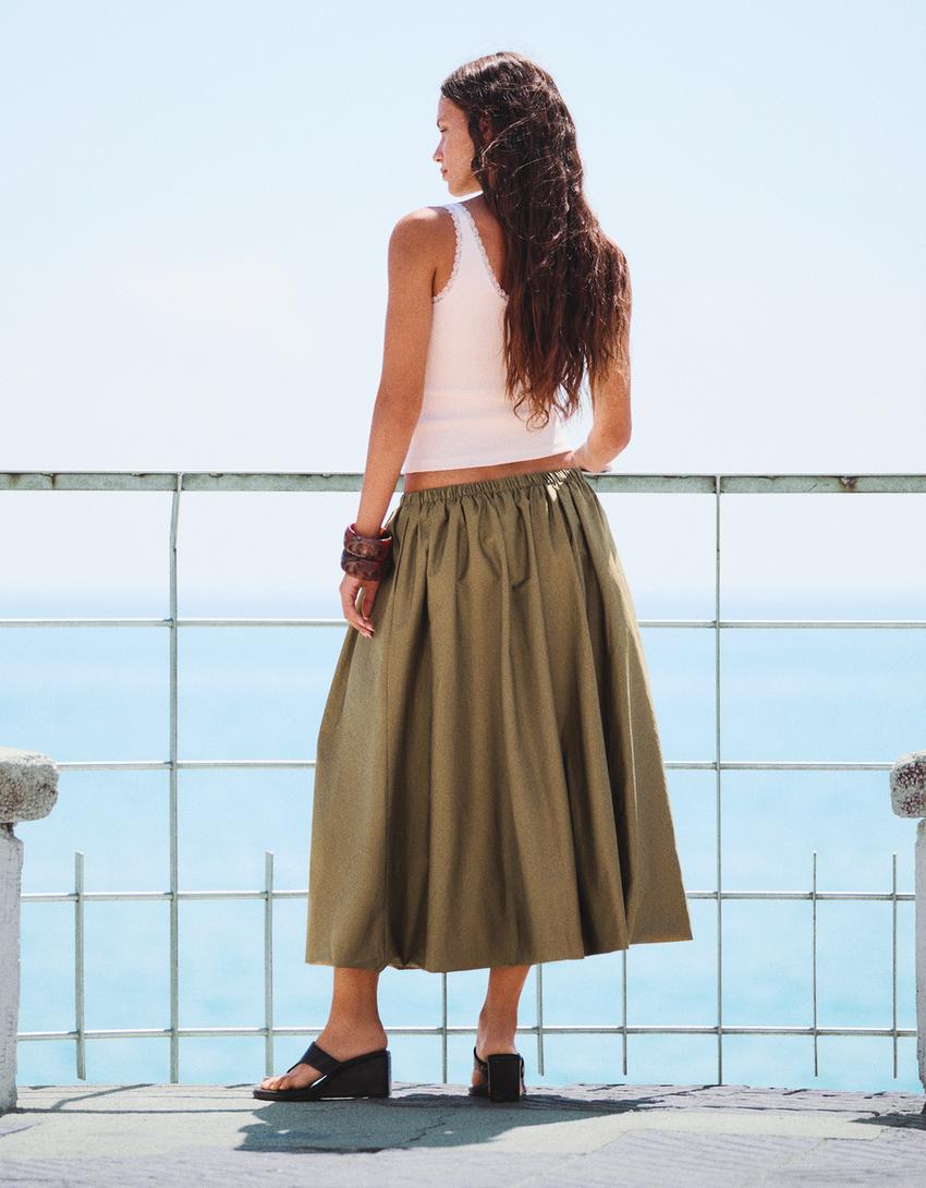 Bubble midi skirt-Khaki