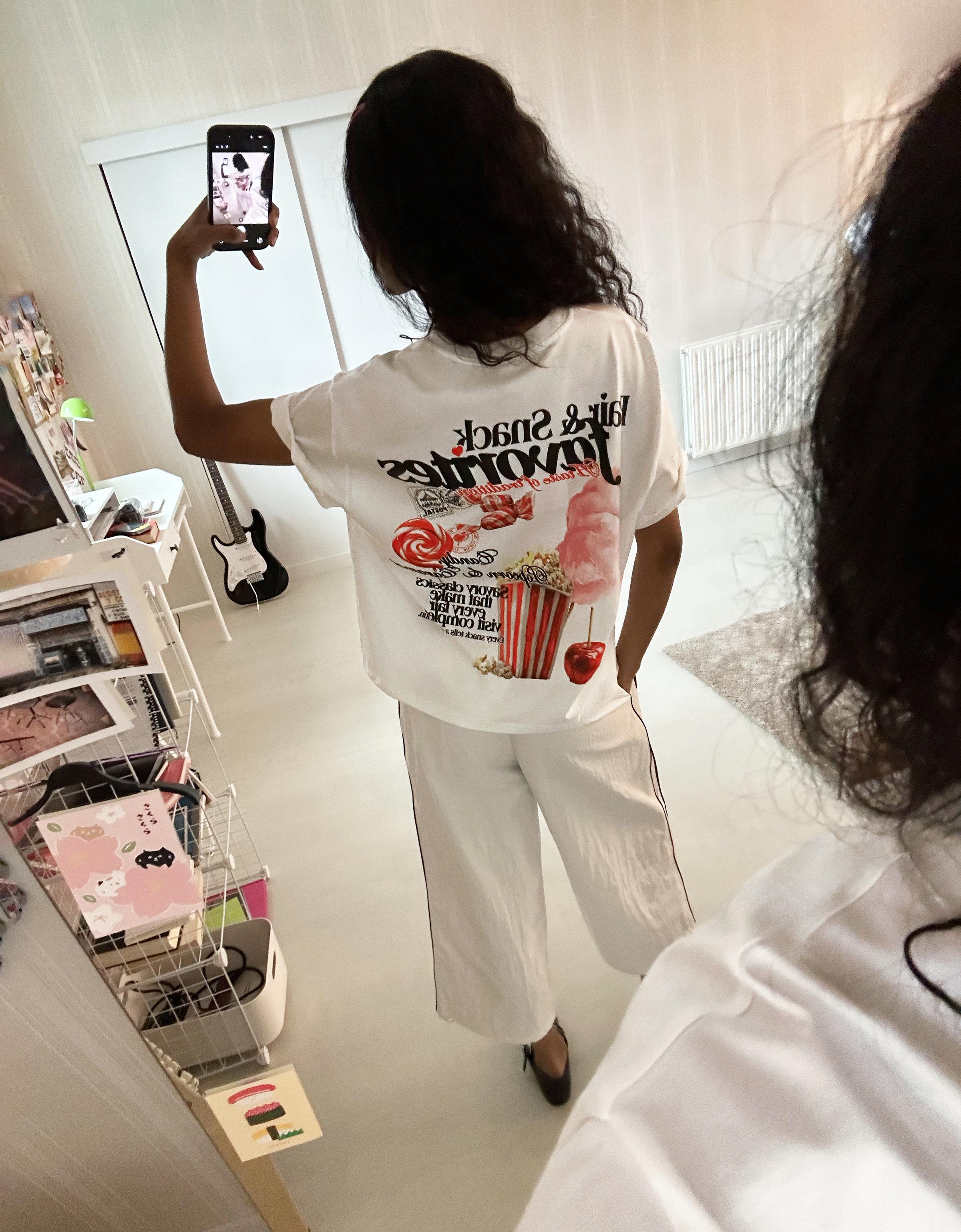 Bershka Camiseta Manga Corta Oversize Mujer L Blanco Roto