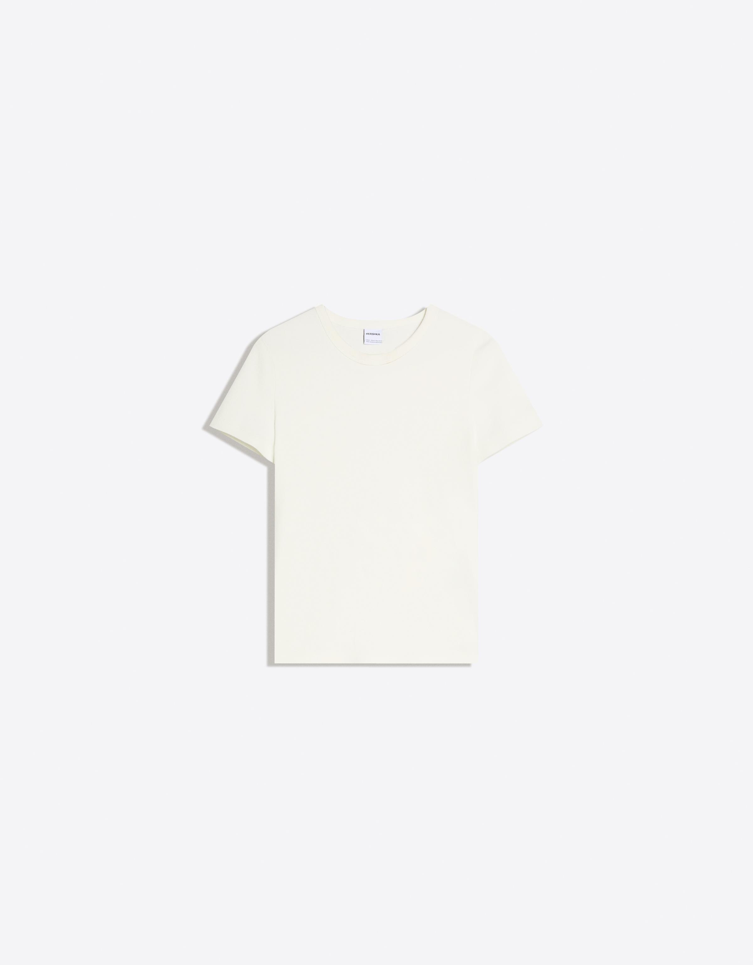 Bershka Basic-T-Shirt Mit Kurzen Ärmeln Und Rippenmuster Damen M Grbrochenes Weiss
