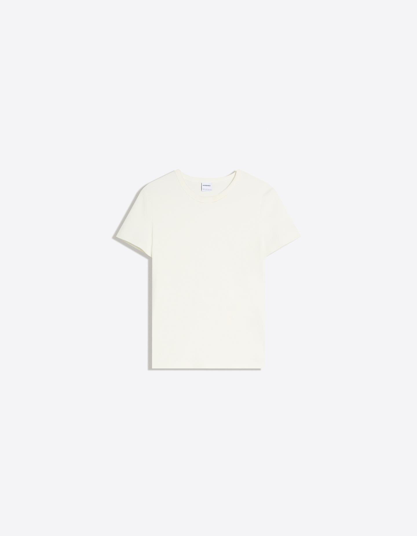 Bershka koszulka basic rib z krótkim rękawem biały złamany