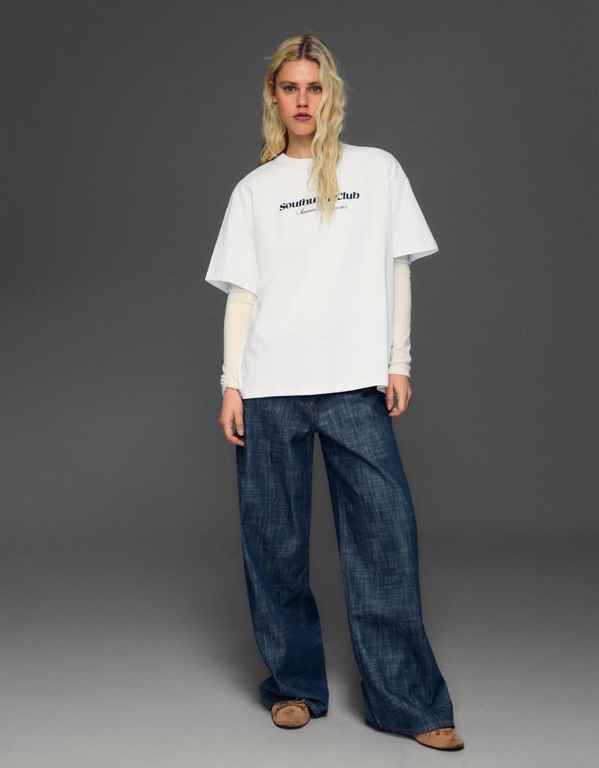 Camiseta manga corta print-Blanco roto