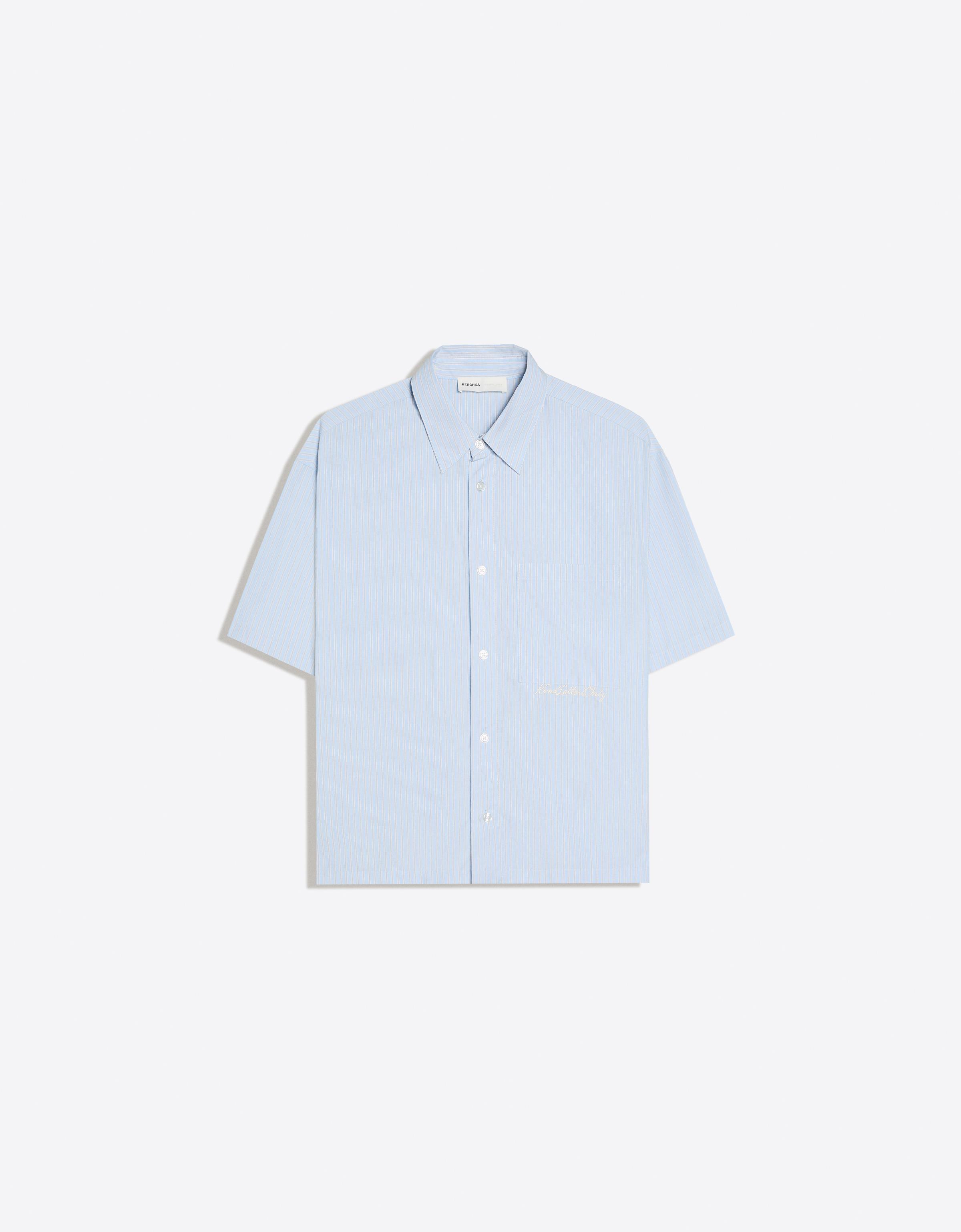 Boxy fit short sleeve embroidered shirt — Light blue