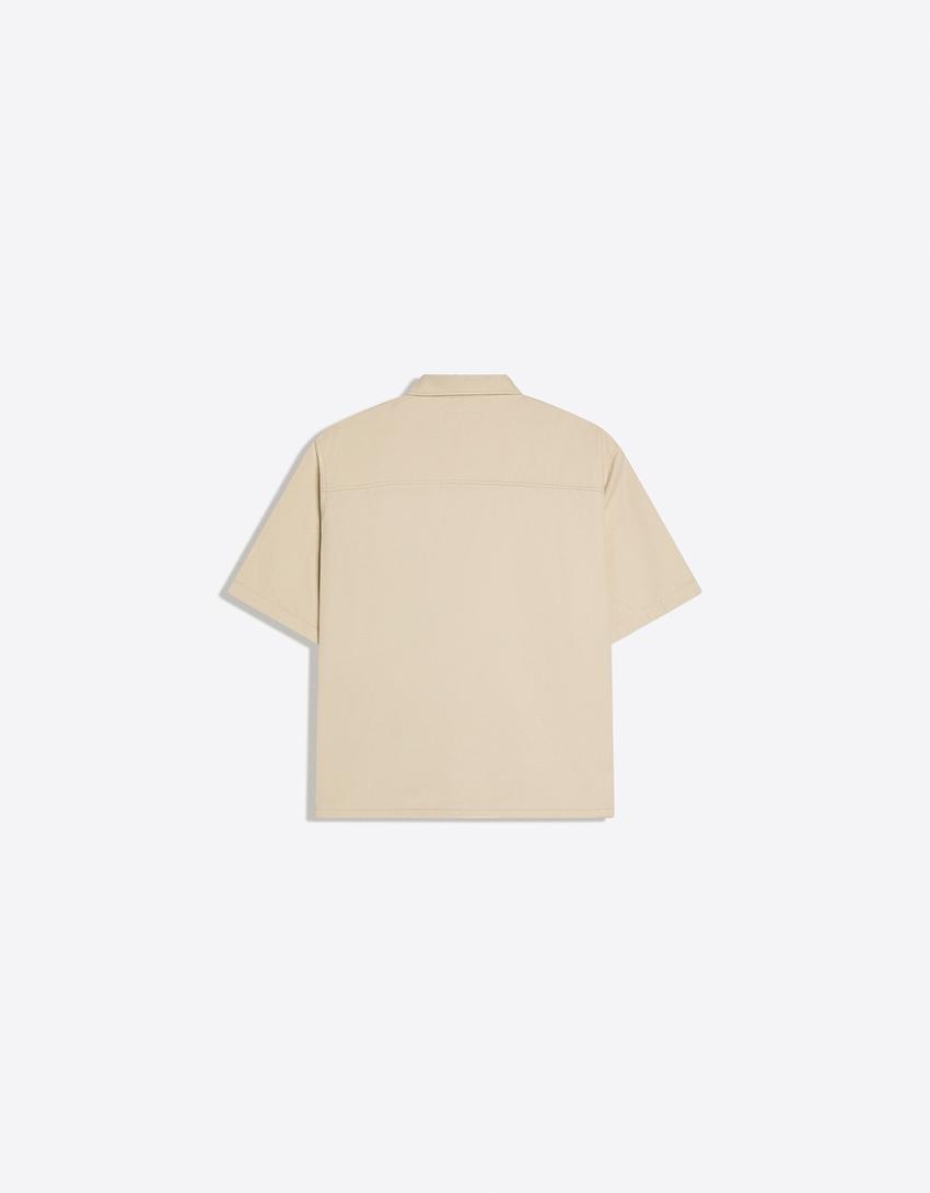 Short sleeve boxy fit shirt-Sand