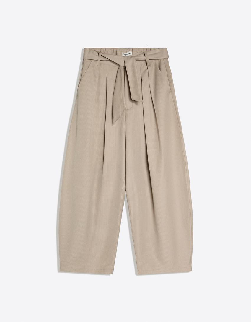 Barrel trousers with darts and belt-Sand
