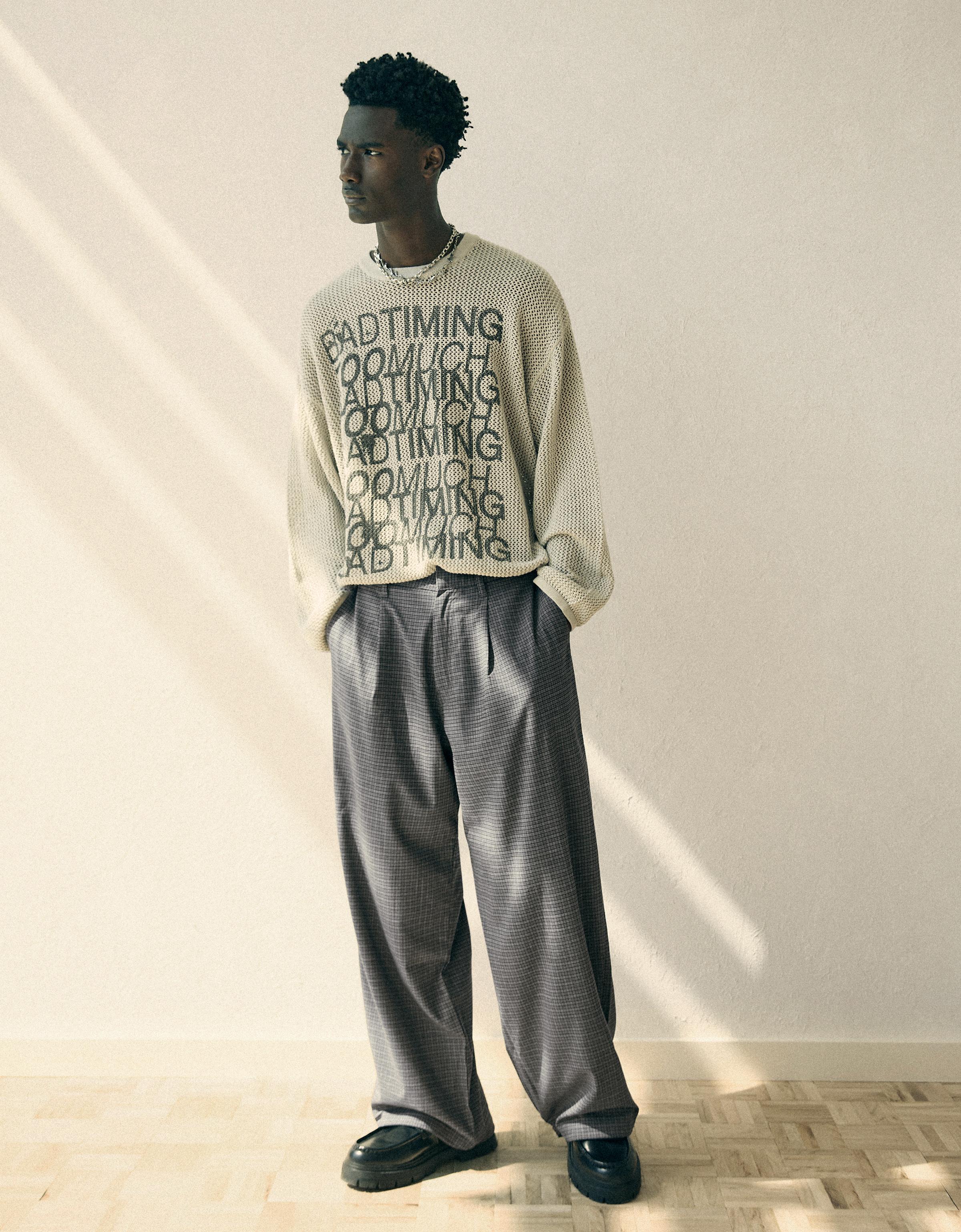 Baggy checked trousers — Mixed gray